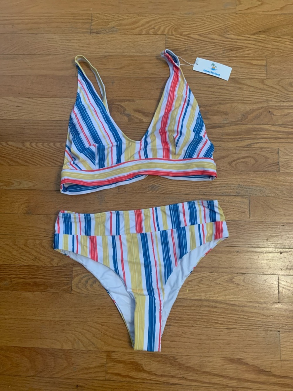 Striped Multi-Color V-Neck Bikini Set